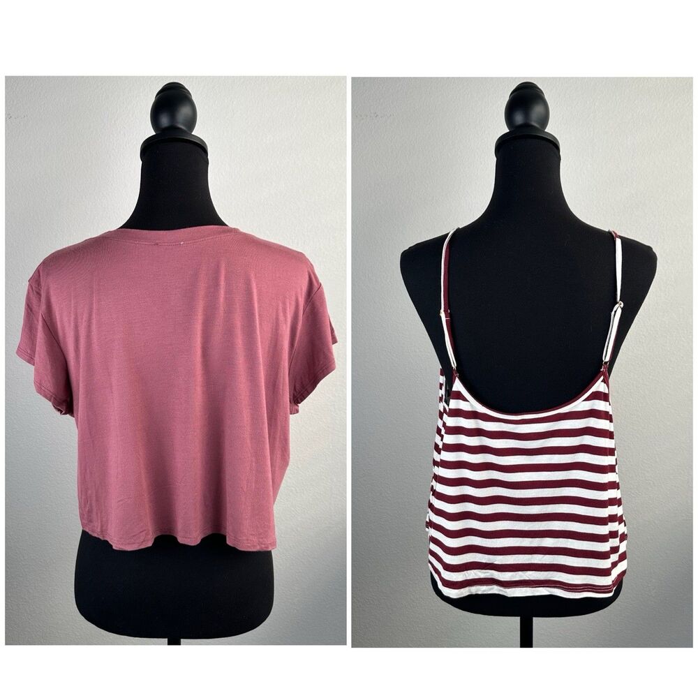 Free People Intimately Bundle Of 2 Casual Crop Tee & Striped Tank Both Womens XL - Picture 2 of 16